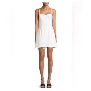 French Connection Pom Pom-Trim Mini Dress White SZ 10